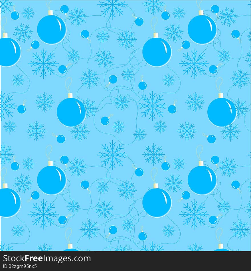 The blue Christmas illustration with balls and snow. The blue Christmas illustration with balls and snow