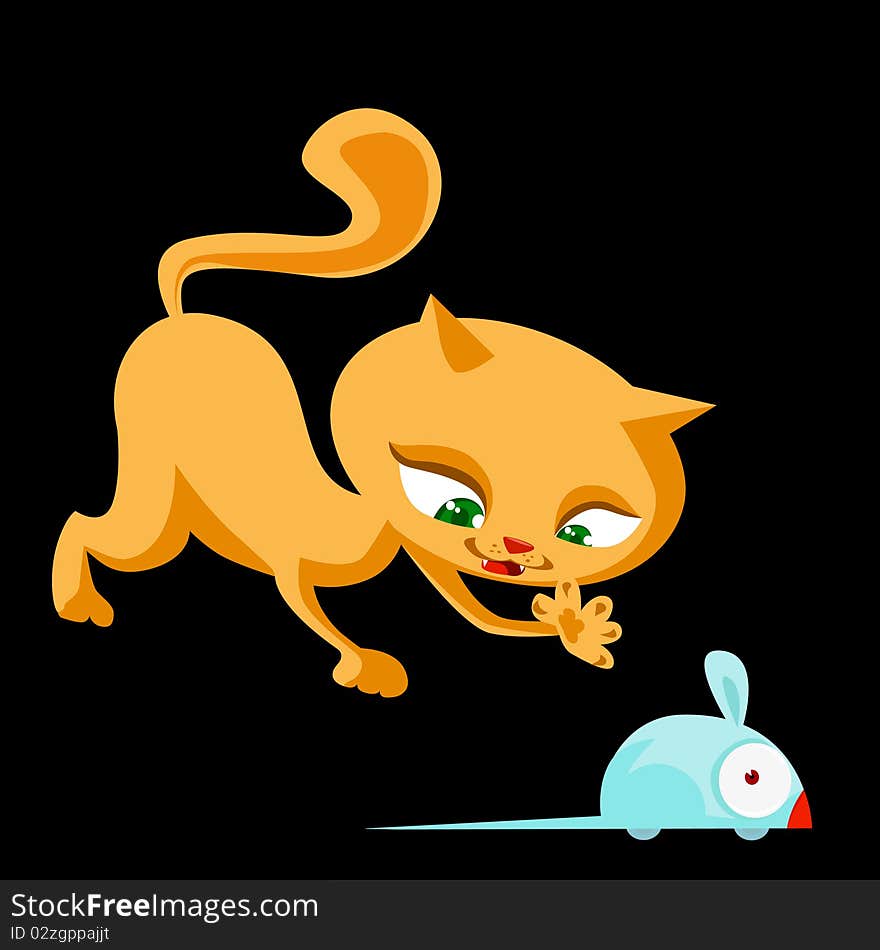 Cute cat and mouse illasturation vector