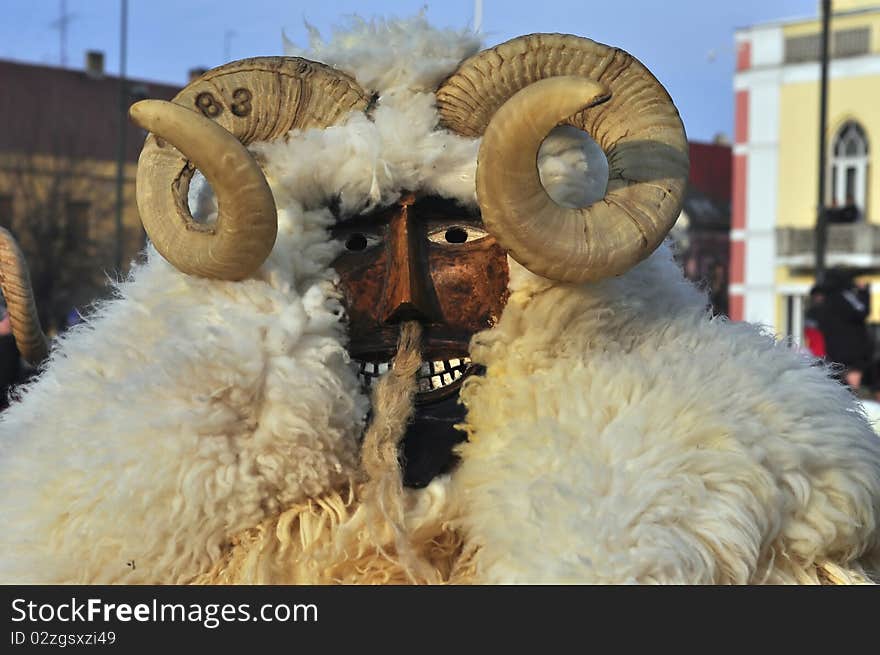 A 'buso' carnival mask in Mohacs, Hungary. A 'buso' carnival mask in Mohacs, Hungary