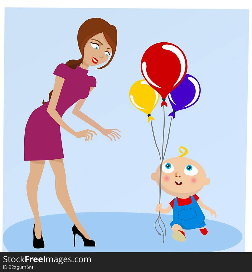 Mother and baby with ballons vector