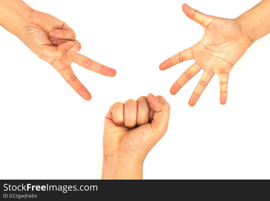 Posture of girl hand on white background