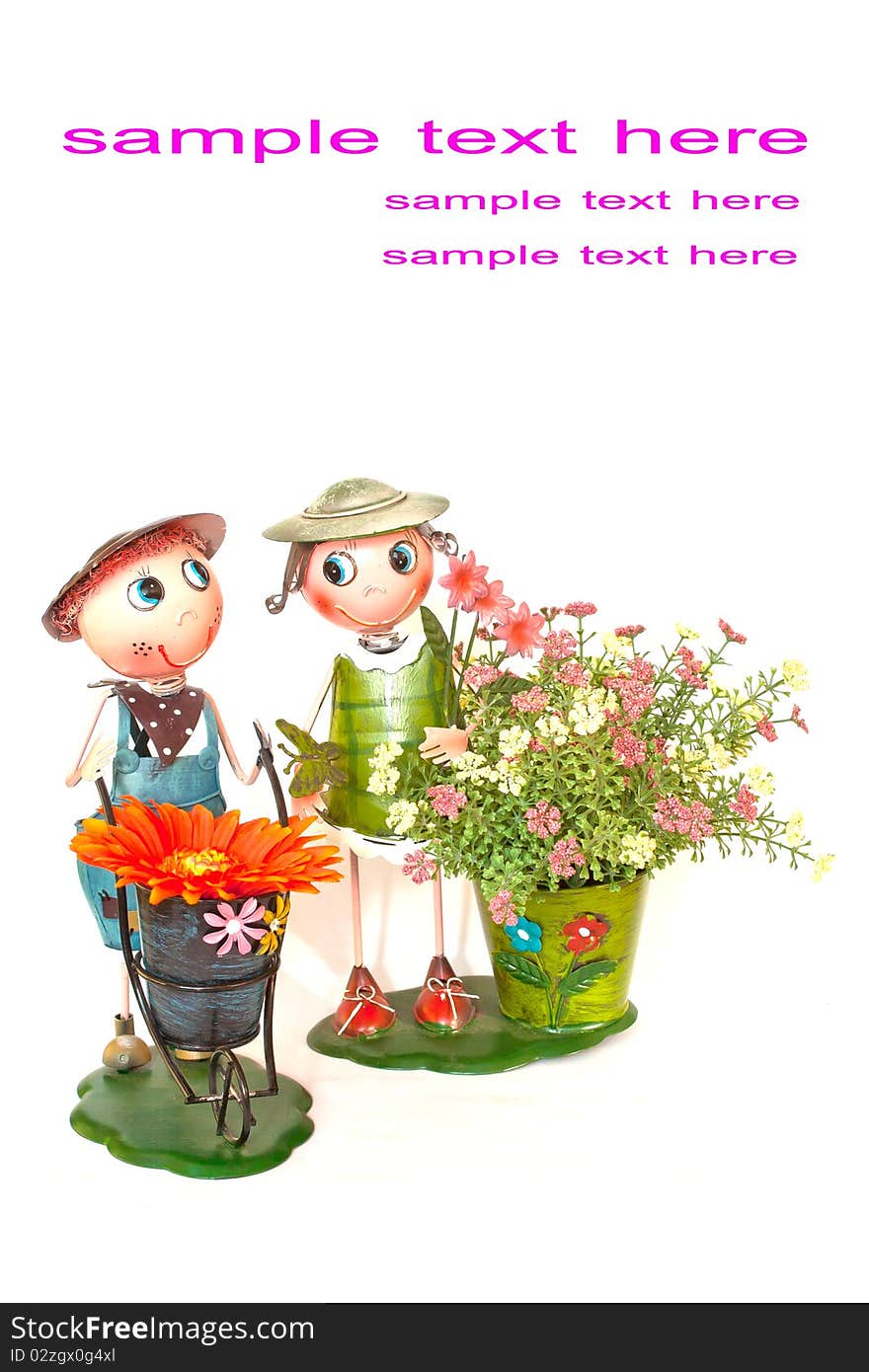 Couple doll with flower on white background