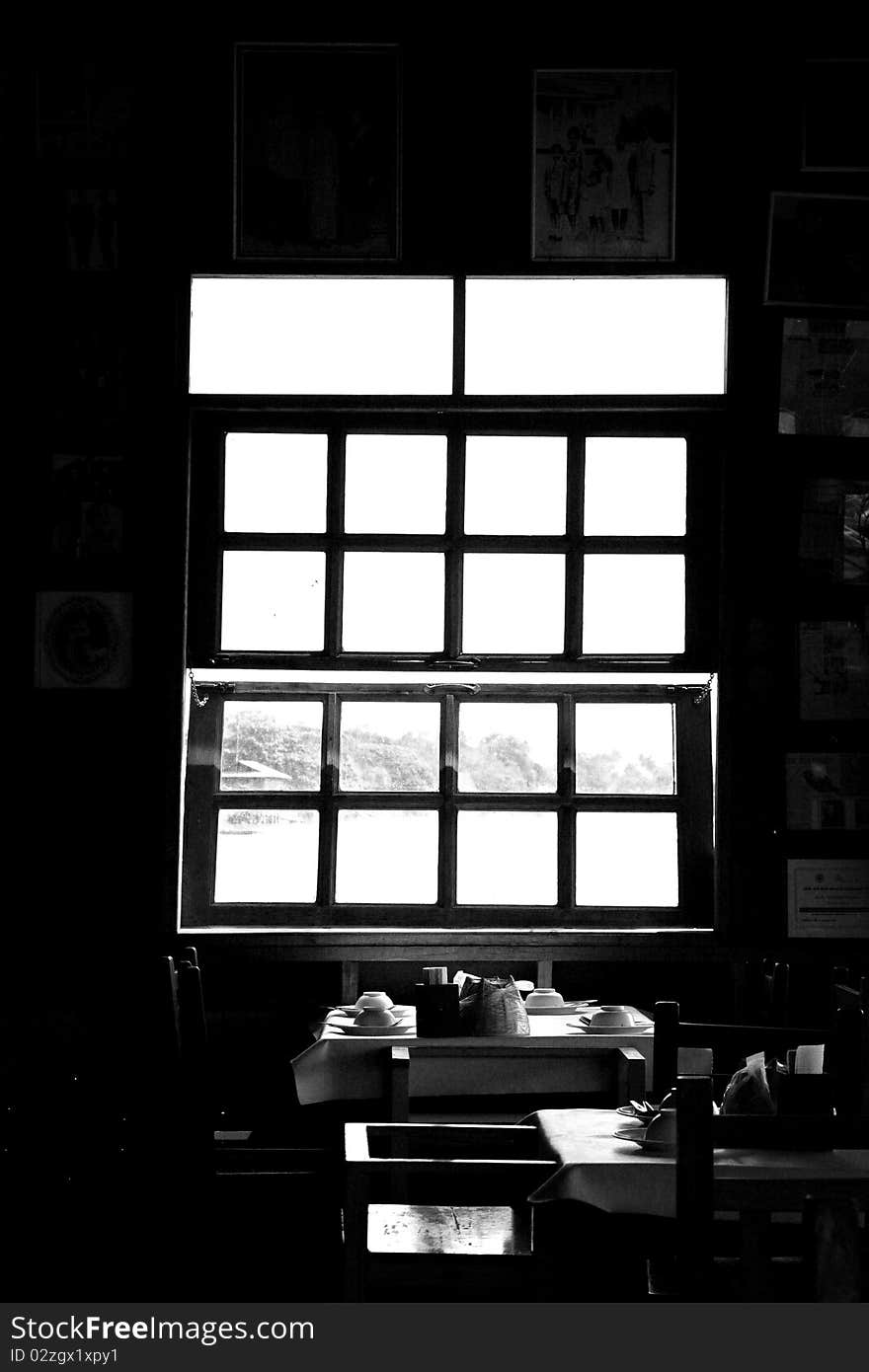 Black and white window in old market ,Thailand