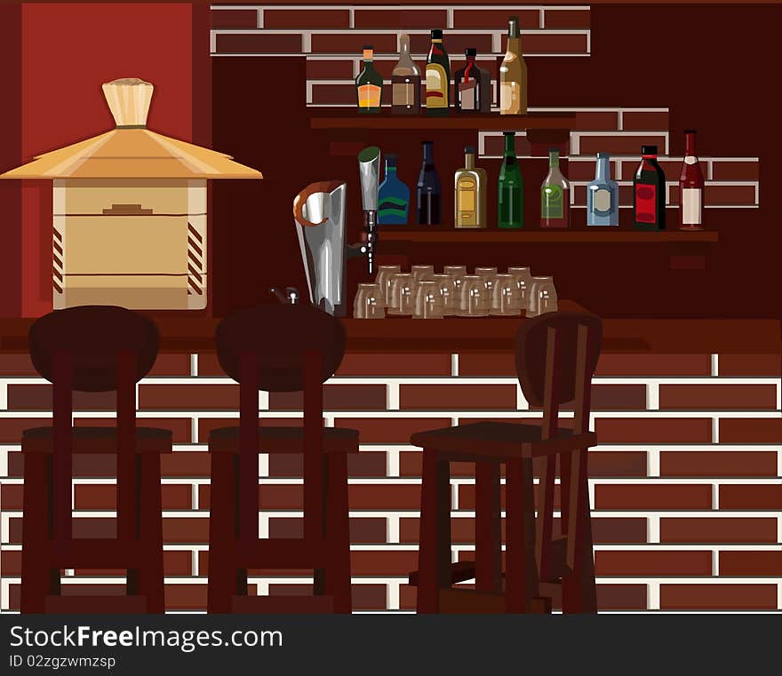 Bar counter against a brick wall