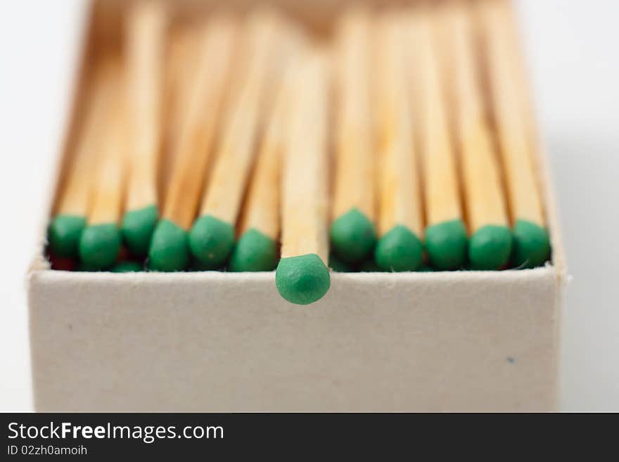 Macro shoot of matches in box. Shallow focus.