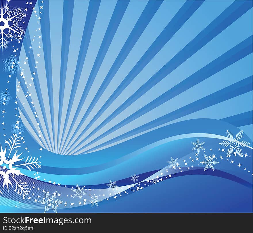 Christmas background with snowflakes and waves.