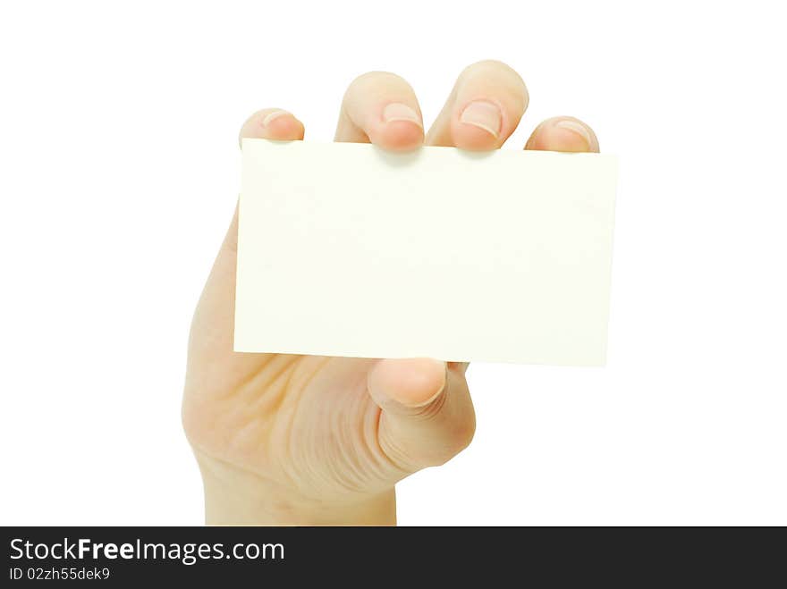 Card blanks in a hand on white background. Card blanks in a hand on white background