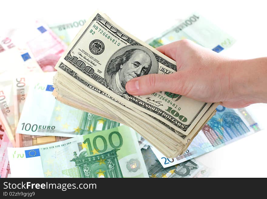 Paper money euros and dollars. Paper money euros and dollars