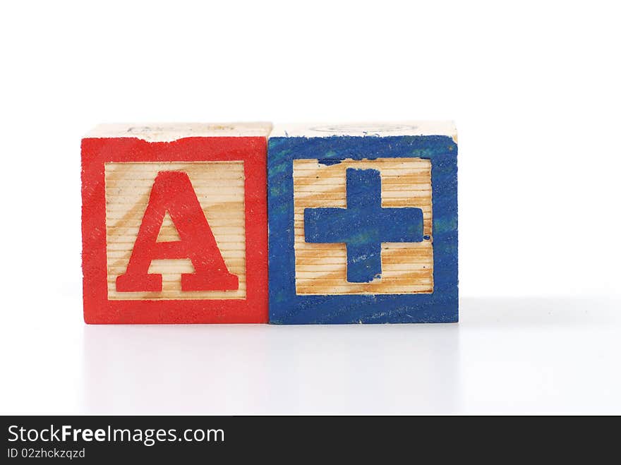 Children learning letter blocks isolated on white. Children learning letter blocks isolated on white