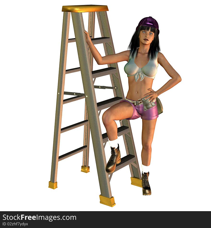 3d rendering a do-it-yourself enthusiast with ladder as illustration