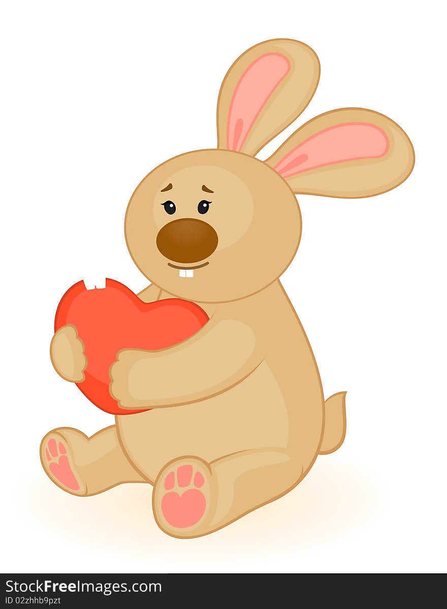 Cartoon little toy bunny with heart for design