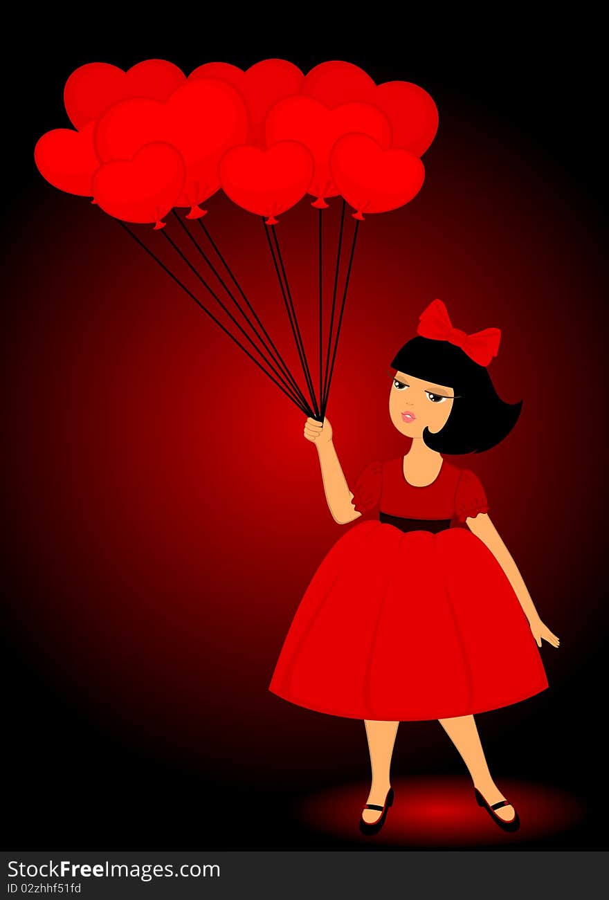 Cartoon little girl with balloons for design