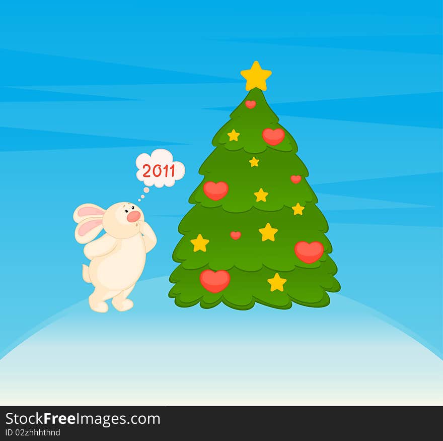 little toy bunny with fir-tree