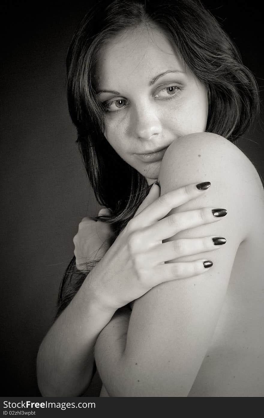 Portrait of a girl tenderness. Black and white