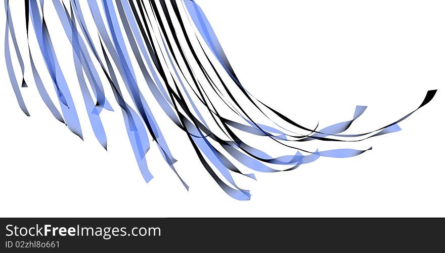 Blue silk ribbons on the wind isolated on white, easy to use in multiply mode on any background, 3d