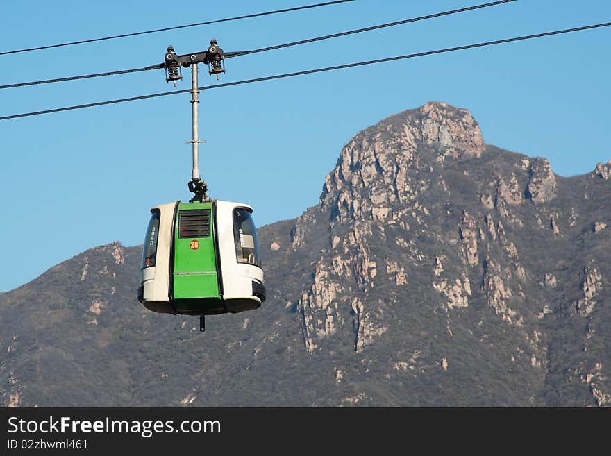 Cable car over the Great Wall of China.