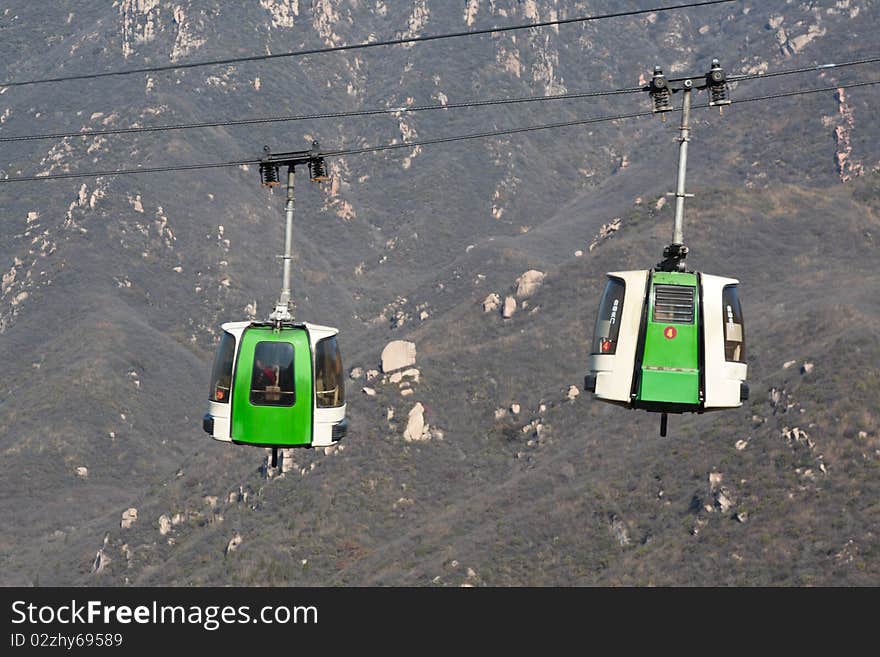 Cable car over the Great Wall of China.