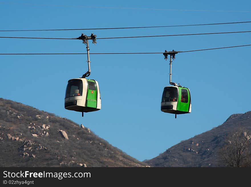 Cable car over the Great Wall of China.