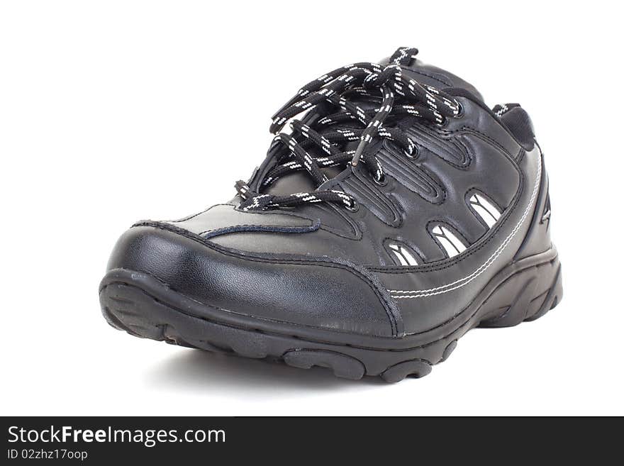 Series. Black leather shoes on a white background