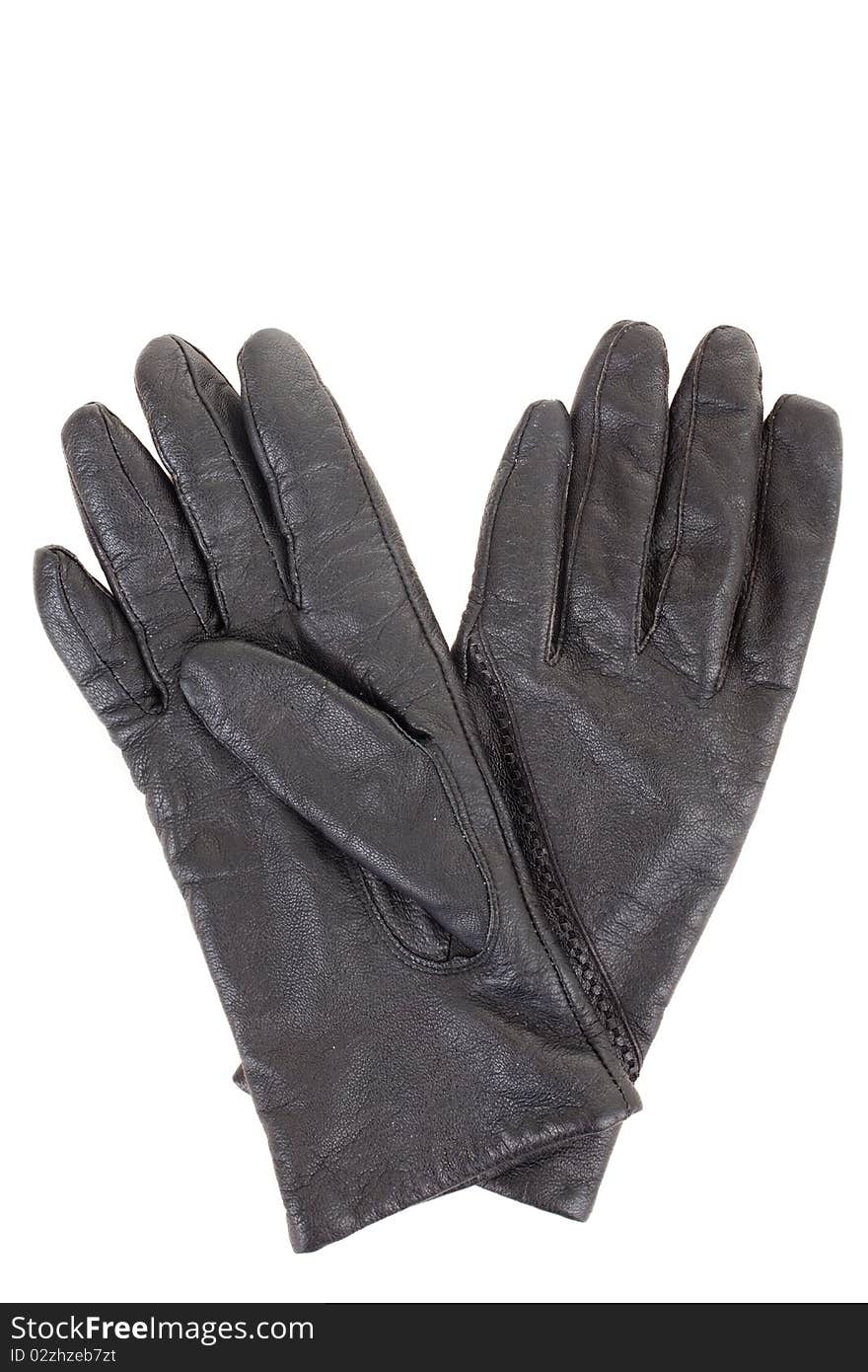 Series. Woman's black leather gloves