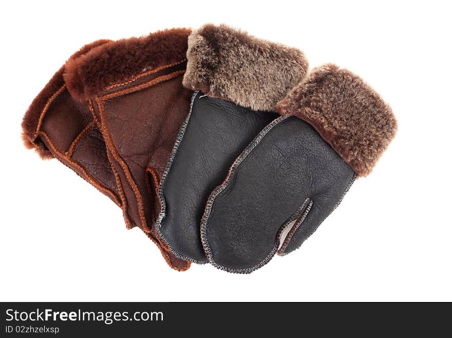 Leather Gloves With A White Background