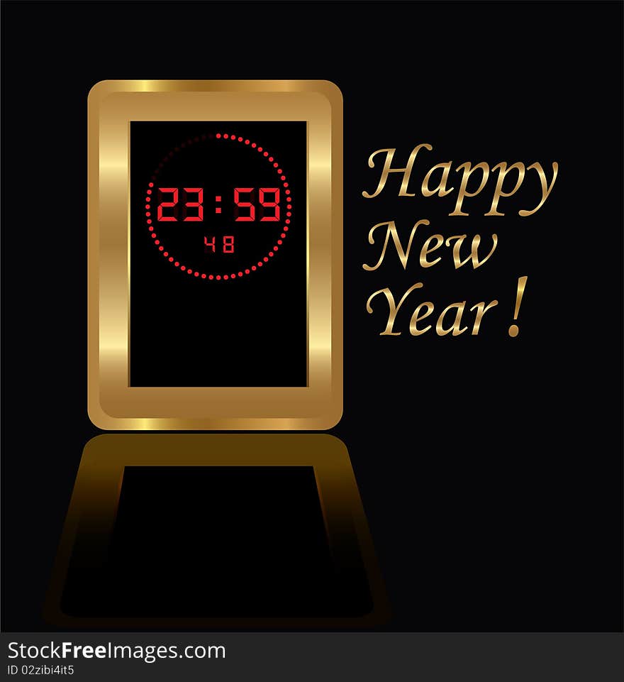 vector golden digital clock with holiday greeting