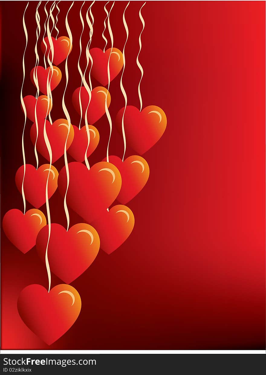 Hearts tied with ribbons for valentine on red background. Hearts tied with ribbons for valentine on red background