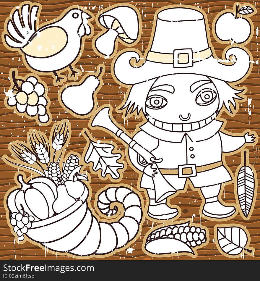 Cartoon Thanksgiving set of design elements. Cartoon Thanksgiving set of design elements.