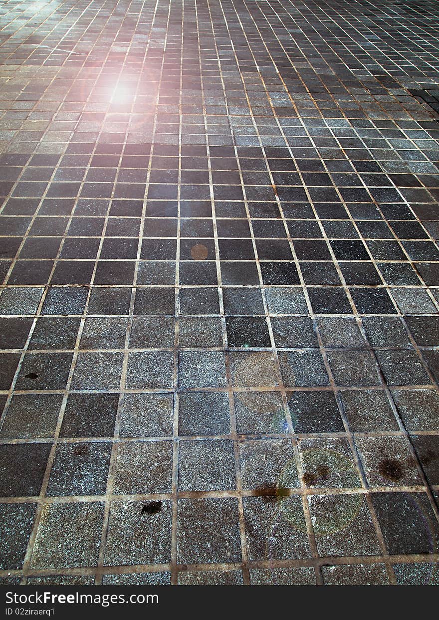 Floor covered with blue square stone