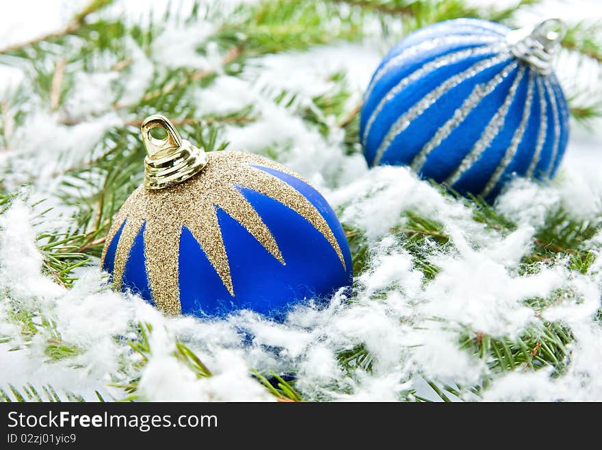 Beautiful christmas decorations on  pine branches