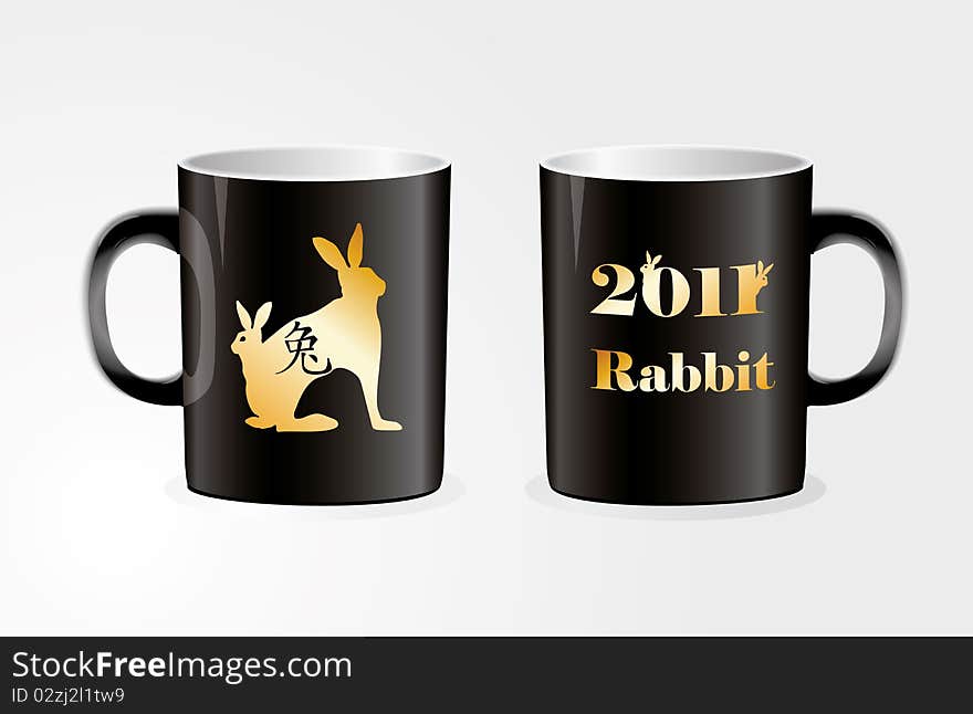 Mug with golden zodiac symbol of the rabbit of the year