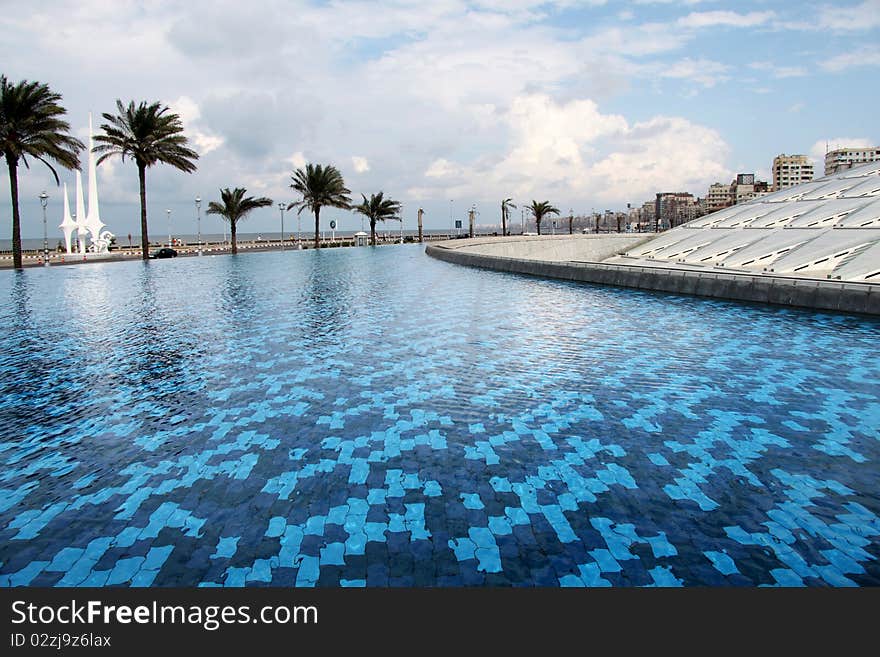 Blue clear water in the pool. Blue clear water in the pool