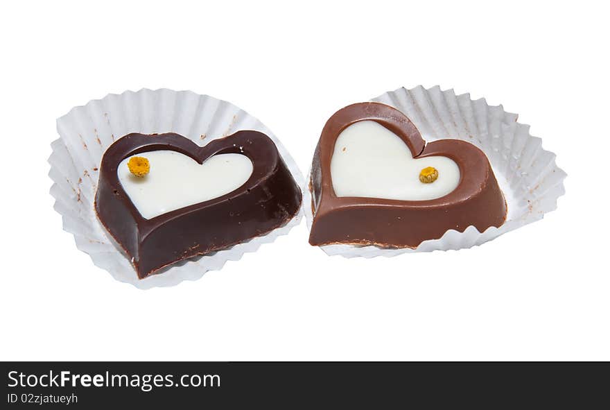 Two heart shape candy on white. Two heart shape candy on white