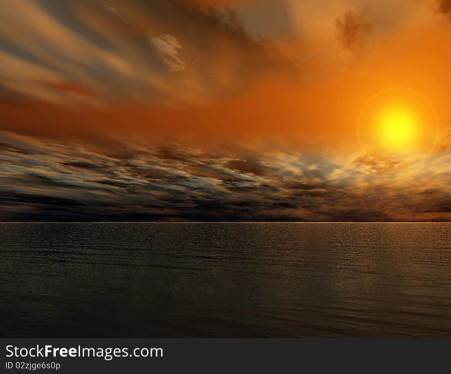 3d rendered ocean sunset seascape