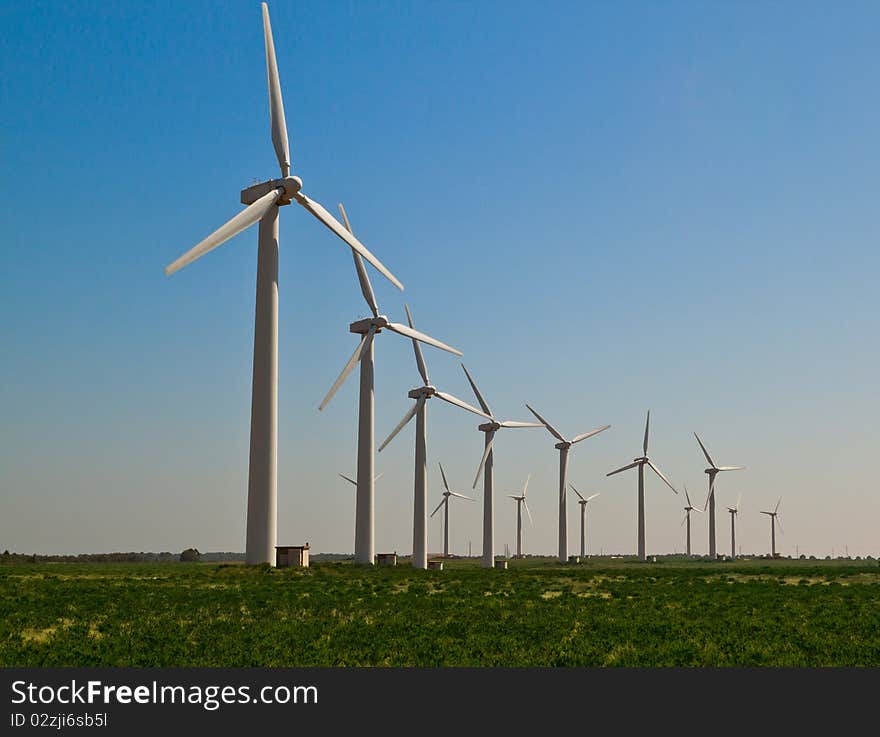 Wind turbines generating electricity.