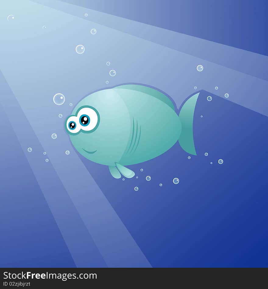 Vector illustration of cute fish with a lot of bubbles