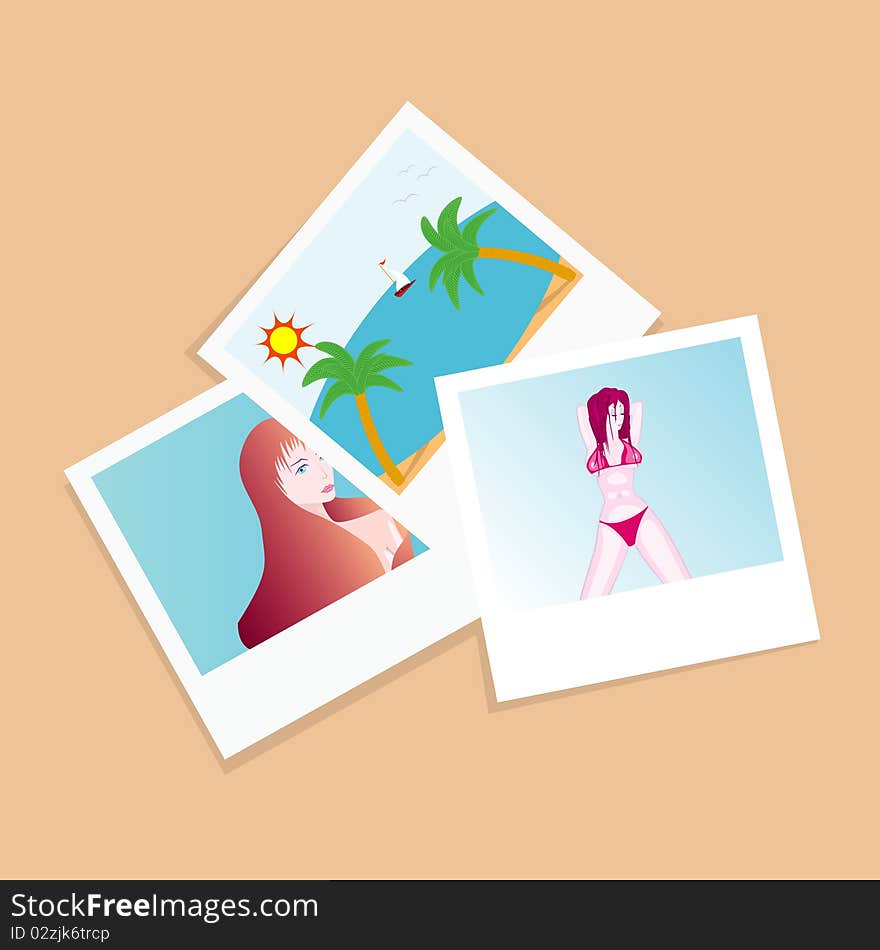 Vector illustration of summer photos on the table