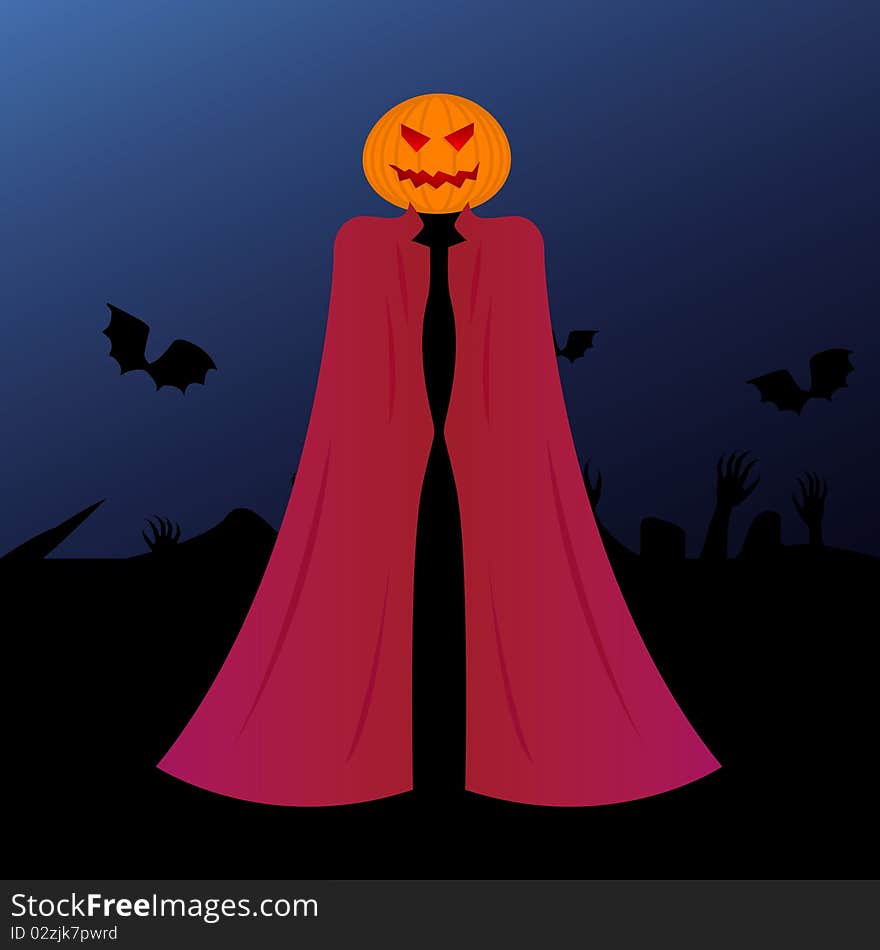 Vector illustration of halloween pumpkin head demon