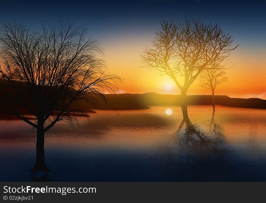 Sunset dramatic  view,landscape background