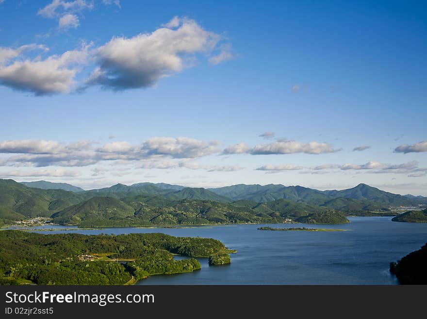 Beautiful scene of river surrounded by mountains