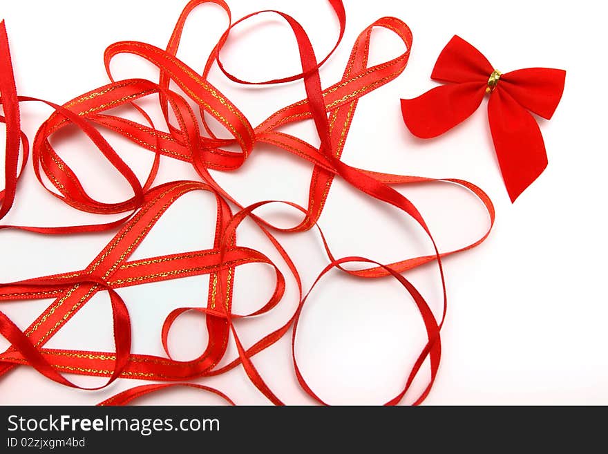 Background with bright red ribbons on white - horizontal