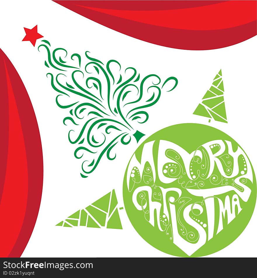 Bright Christmas card with curly elements