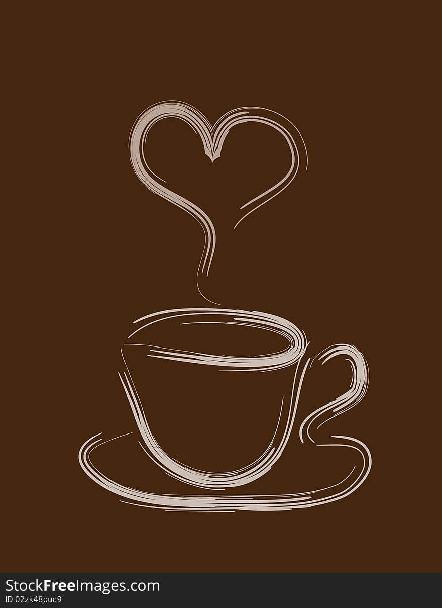 Cup of coffee on a dark brown background