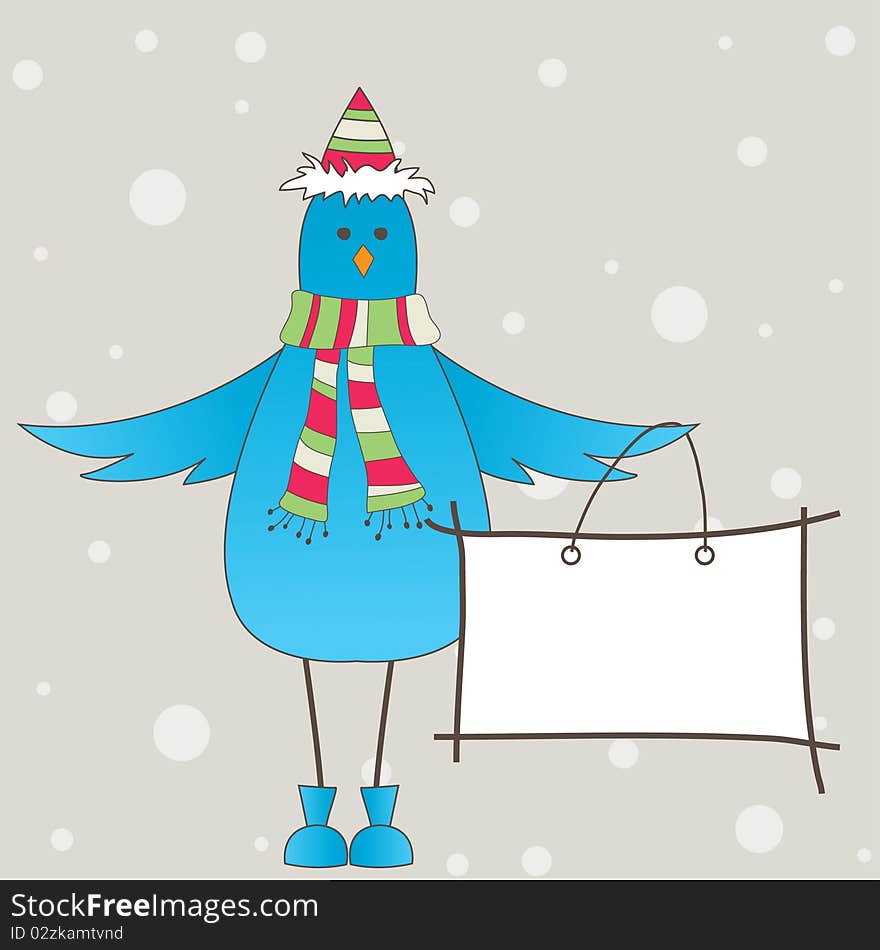 Blue winter bird with message. Blue winter bird with message.