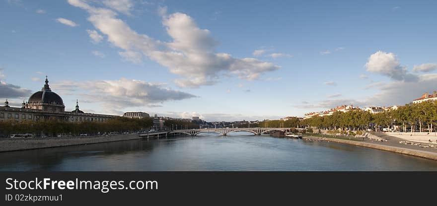 Lyon center nearby river Rhein in France.