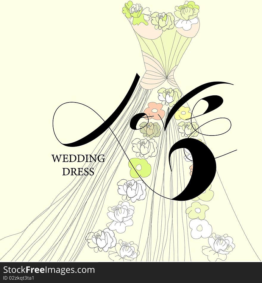 Wedding dress. Universal template for greeting card, web page, background