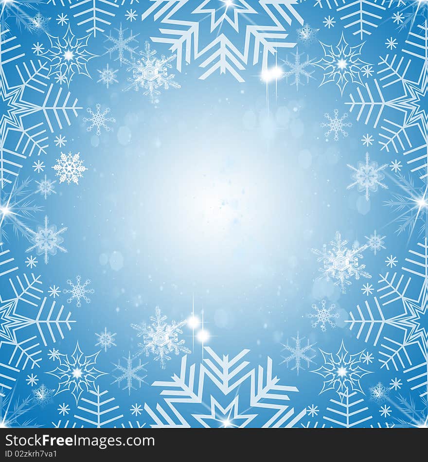 Abstract snowflakes background on blue