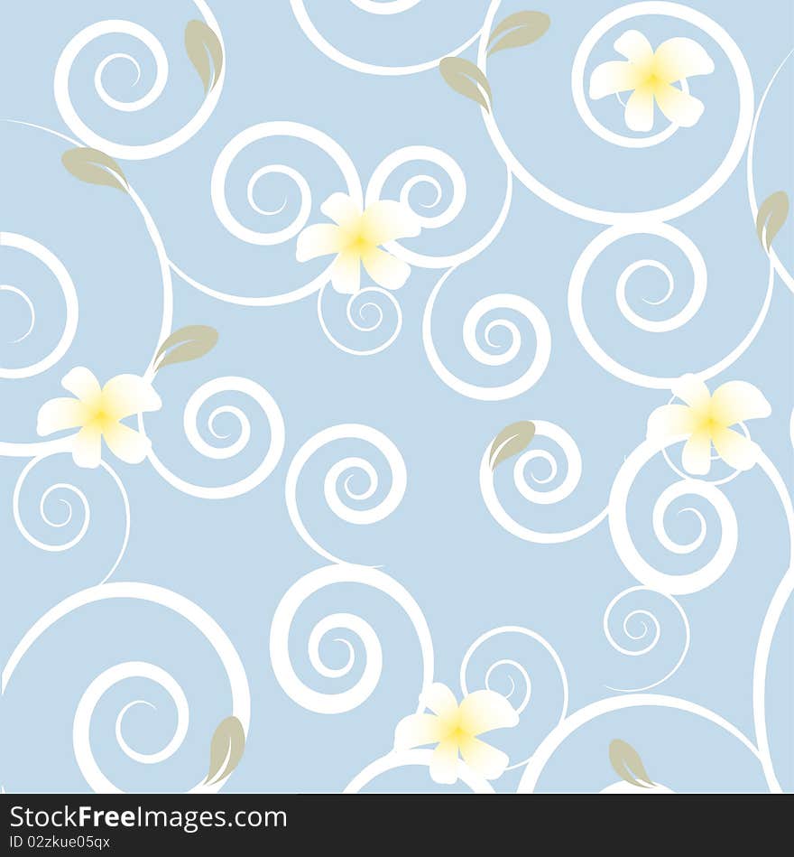 Blue pastel background with white flowers