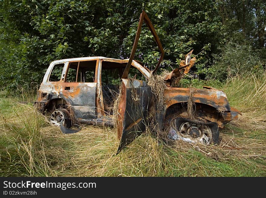 A stolen 4x4, found burnt out in a field.