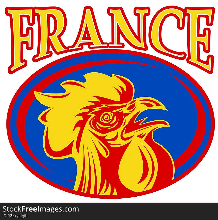 Illustration of a french sport sporting mascot rooster cockerel set inside rugby ball shape with words france. Illustration of a french sport sporting mascot rooster cockerel set inside rugby ball shape with words france